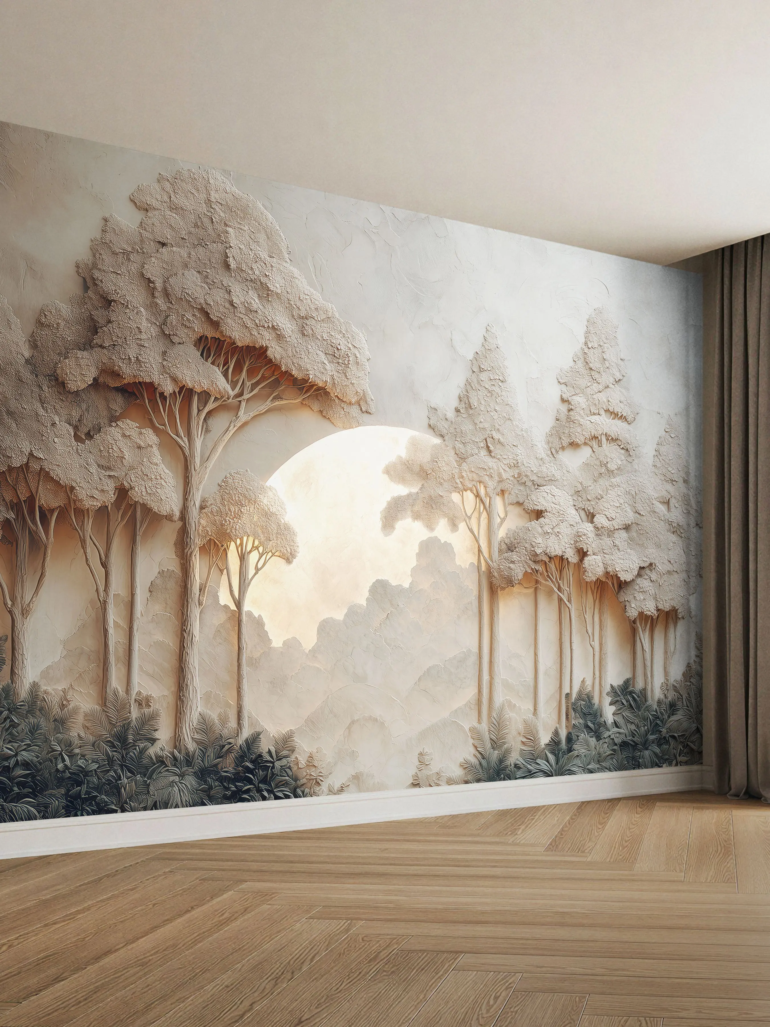 Закат в лесу, 3D-барельеф