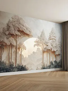 Закат в лесу, 3D-барельеф