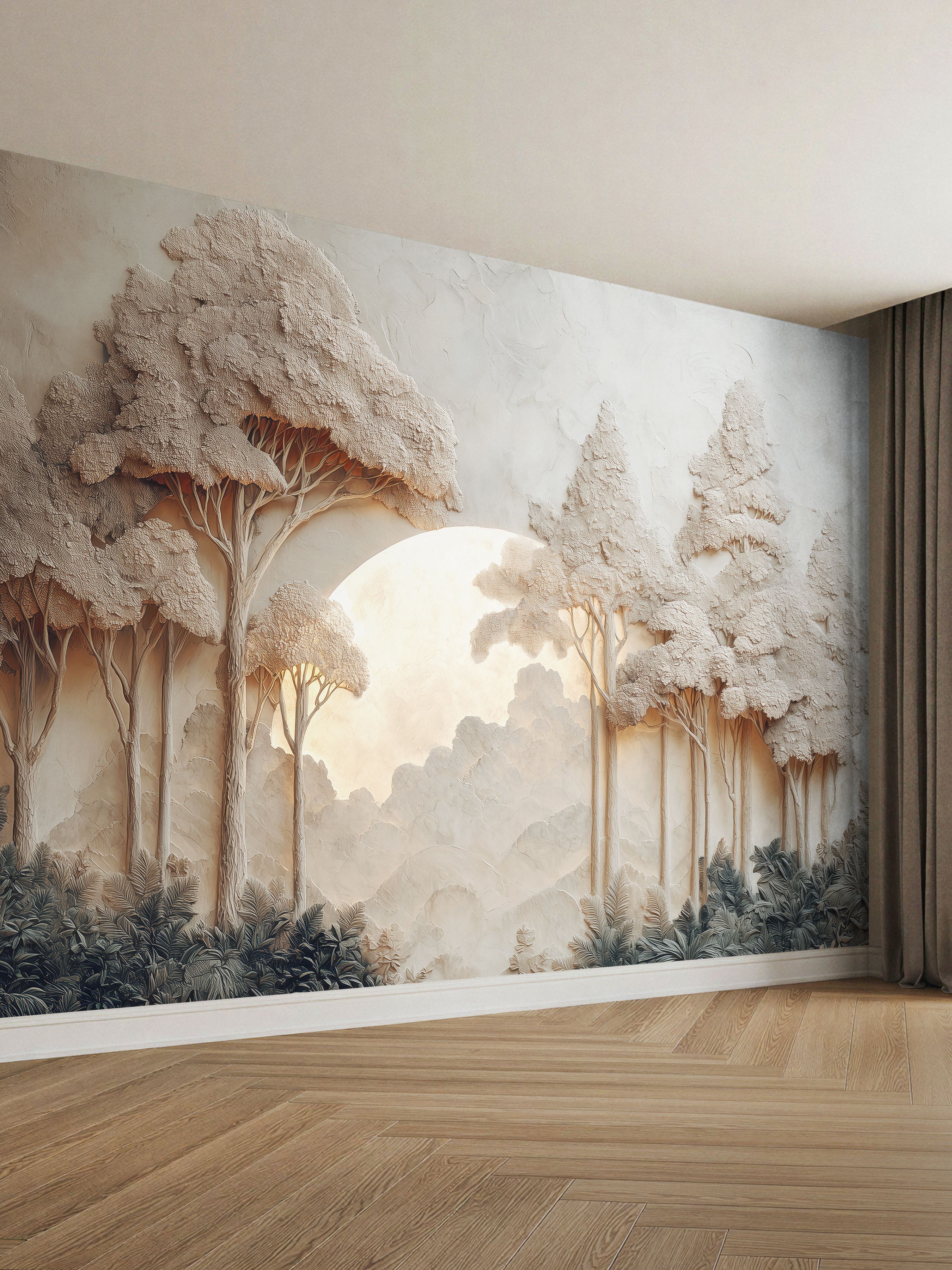 Закат в лесу, 3D-барельеф