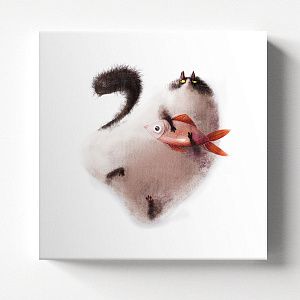 Пушистый кот с рыбкой