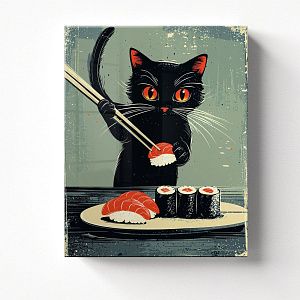 Кот ест суши