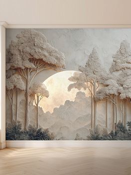 Закат в лесу, 3D-барельеф