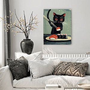 Кот ест суши